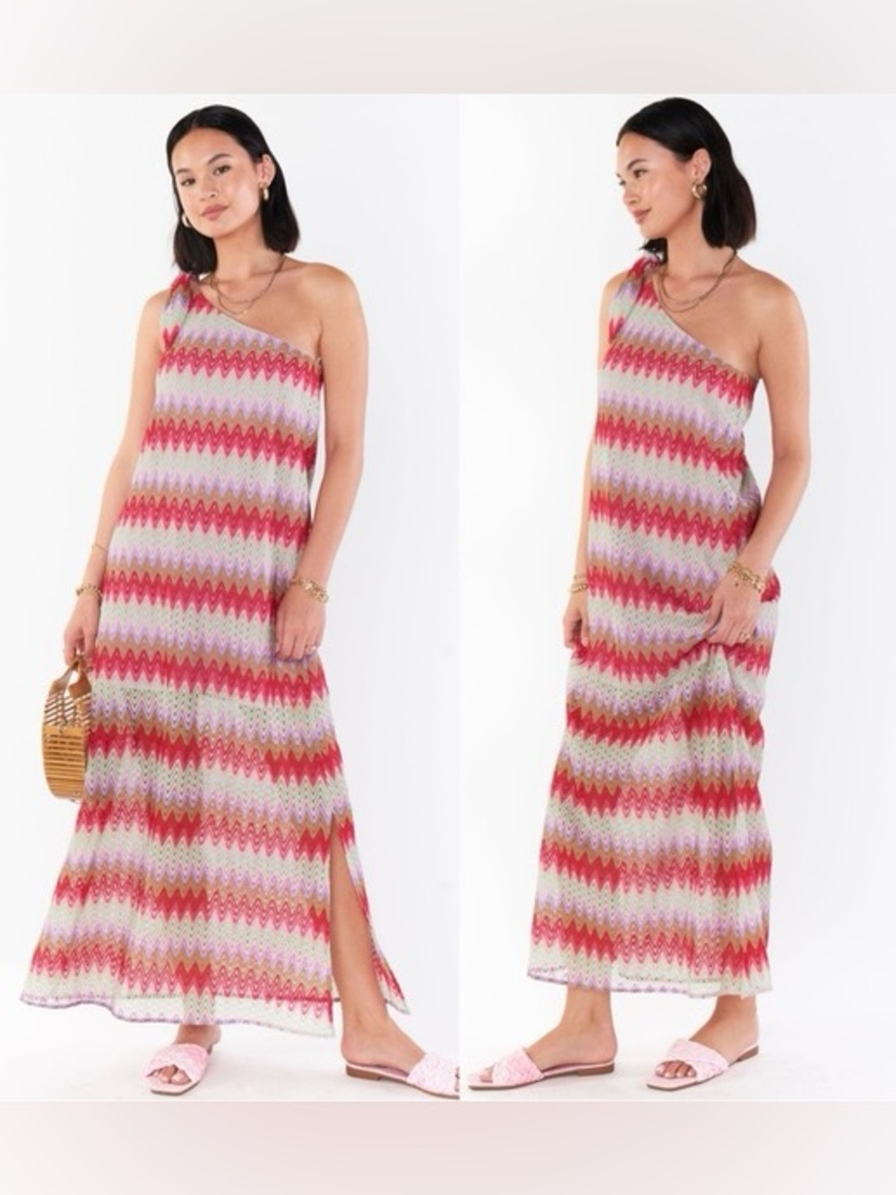 NWT Show me your Mumu Nice Zig Zag Maxi Dress pink Purple Large